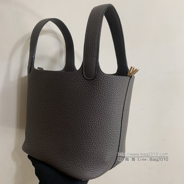 Hermes手提包 愛馬仕Picotin菜籃子女包 18cm TC皮 手工蜜蠟線縫製 錫器灰  tdh2025